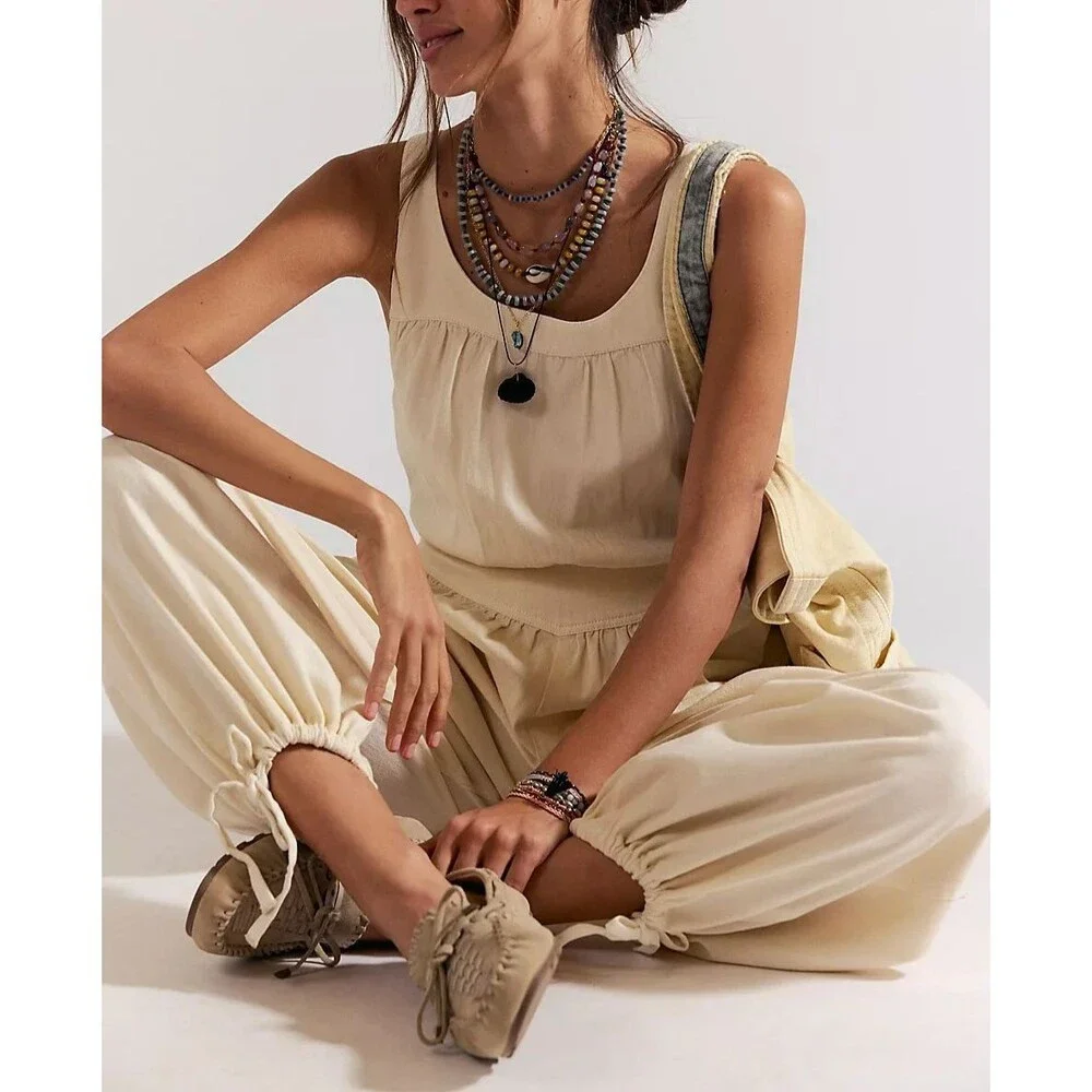 Free People We The Free Vintage Heirloom One-Piece Jumpsuit Smocked XS 287987